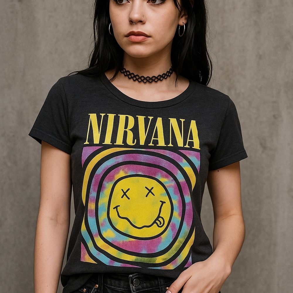 Nirvana Tie-Dye Spiral Smiley Graphic Tee S Cut Out Neck *altered* Grunge Indie
